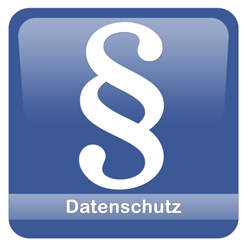 Blaues Logo mit weißem Paragraphenzeichen und Schriftzug "Datenschutz".