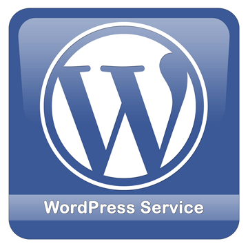 Blaues Logo mit weißem WordPress-Logo in der Mitte. Zusätzlicher Schriftzug: WordPress Service.
